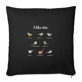 J'aime les seins. | Cadeau drôle pour les fans d'observation des oiseaux - Housse de coussin décorative 45 x 45 cm - noir - Devant