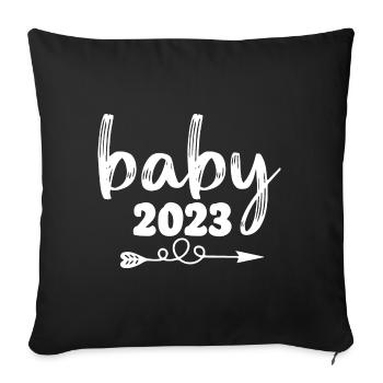 Bébé 2023 Grossesse Annoncer Naissance Bébé - Housse de coussin décorative 45 x 45 cm - noir - Devant