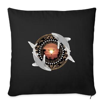 Oceanic whitetip sharks Hawaiian Polynesian - Sofa pillowcase 17,3'' x 17,3'' (45 x 45 cm) - black - Front