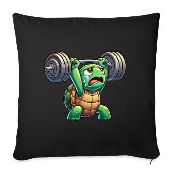 Exhausted turtle with dumbbell cartoon - Sofa pillowcase 17,3'' x 17,3'' (45 x 45 cm) - black - Front