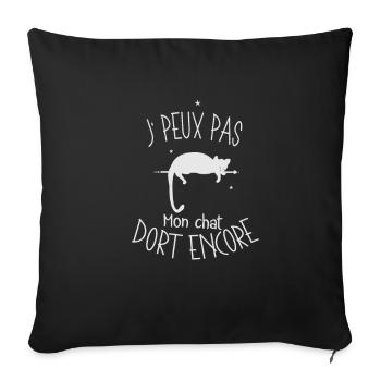 J' peux pas j ai chat blanc qui dort - Housse de coussin décorative 45 x 45 cm - noir - Devant