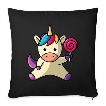 Einhorn mit Lolli - Sofakissenbezug 45 x 45 cm - Schwarz - Vorne