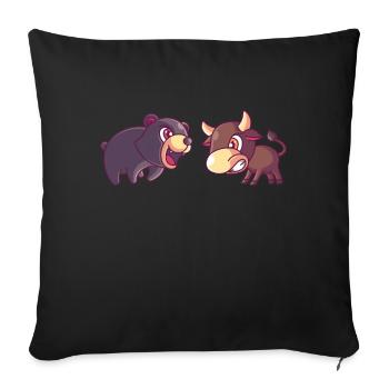 Ours et taureau, stock de financement de la monnaie en bourse - Housse de coussin décorative 45 x 45 cm - noir - Devant