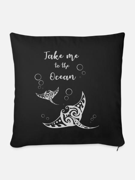 "Take me to the Ocean" Slogan mit zwei Mantas - Sofakissenbezug 45 x 45 cm - Schwarz