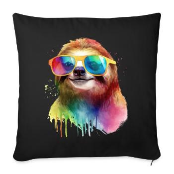 Buntes cooles Faultier mit Sonnenbrille - Sofakissenbezug 45 x 45 cm - Schwarz - Vorne