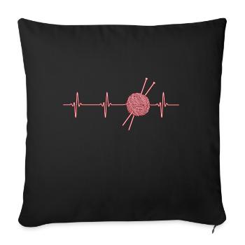 Tricot Wollkäuel avec aiguille à tricoter - Housse de coussin décorative 45 x 45 cm - noir - Devant