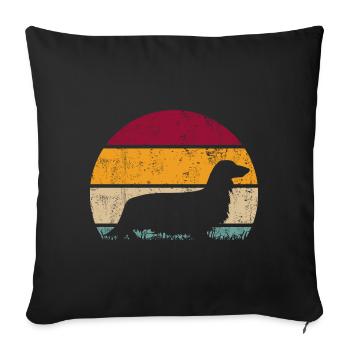 German Long-haired Dachshund Longhair Dachshund Retro - Sofa pillowcase 17,3'' x 17,3'' (45 x 45 cm) - black - Front