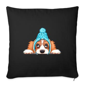 Cavalier King Charles au bonnet bleu - Housse de coussin décorative 45 x 45 cm - noir - Devant
