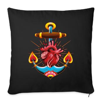 Sailor's Heart - Tattoo design - Housse de coussin décorative 45 x 45 cm - noir - Devant