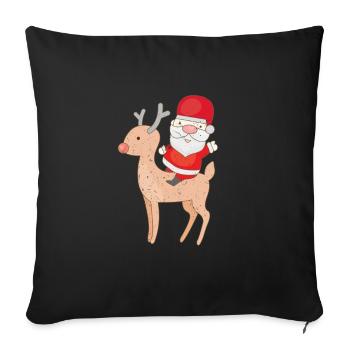 Père Noël à Noël sur le renne Rudolph - Housse de coussin décorative 45 x 45 cm - noir - Devant