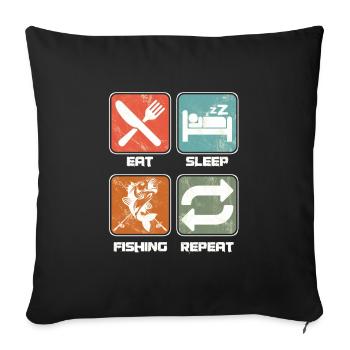 Manger dormir pêcher à répétition Pêcheurs Pêcheurs - Housse de coussin décorative 45 x 45 cm - noir - Devant