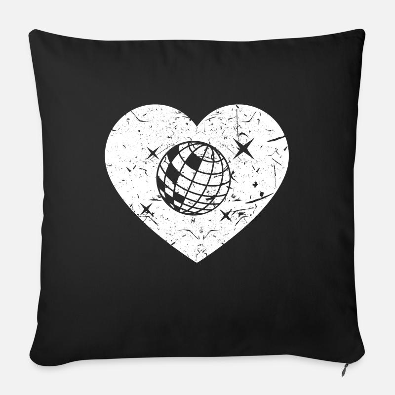 Diskokugel Disko Tanz Liebe Herz - Sofakissenbezug 45 x 45 cm - Schwarz