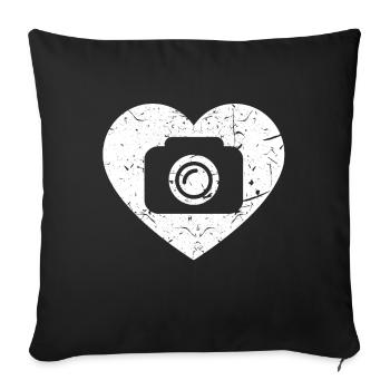 Caméra dans le symbole du coeur - Housse de coussin décorative 45 x 45 cm - noir - Devant