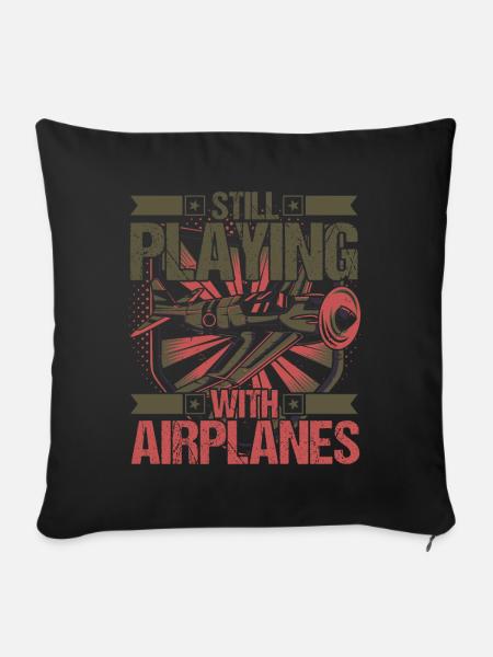 Airplane Aircraft Aviator Pilot - Sofakissenbezug 45 x 45 cm - Schwarz