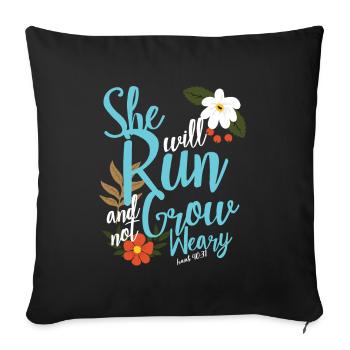 Verset de la Bible chrétienne, elle courra et grandira - Housse de coussin décorative 45 x 45 cm - noir - Devant