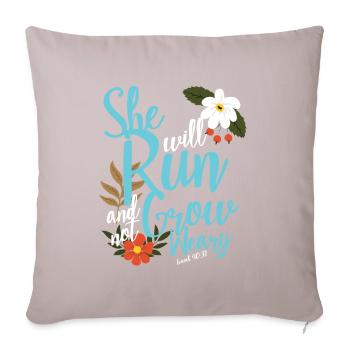 Verset de la Bible chrétienne, elle courra et grandira - Housse de coussin décorative 45 x 45 cm - taupe clair - Devant