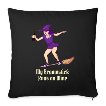 Mon balai fonctionne au vin SorciĂ¨re d'Halloween - Housse de coussin décorative 45 x 45 cm - noir - Devant