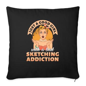 Juste une bonne fille esquissant un cadeau de dépendance - Housse de coussin décorative 45 x 45 cm - noir - Devant