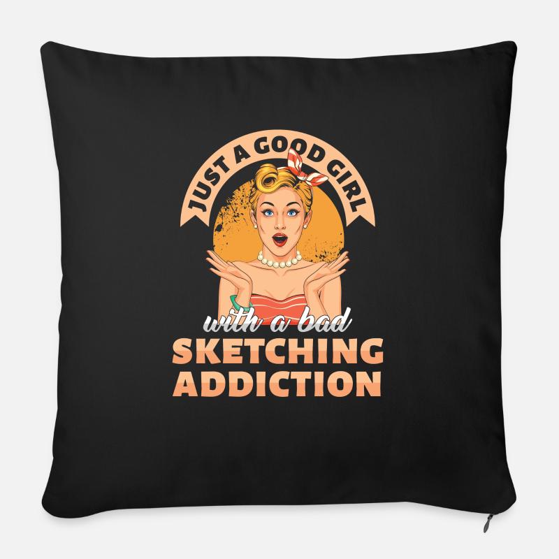 Gerade ein gutes Mädchen, das Sucht-Geschenk skizziert - Sofakissenbezug 45 x 45 cm - Schwarz