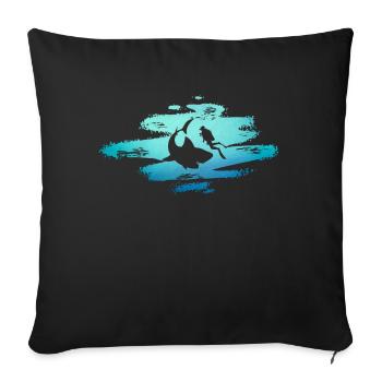 Requin dans l'océan avec des plongeurs, grand requin-marteau requin blanc - Housse de coussin décorative 45 x 45 cm - noir - Devant