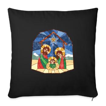 Nativité naissance de Jésus-Christ cadeau de Noël - Housse de coussin décorative 45 x 45 cm - noir - Devant