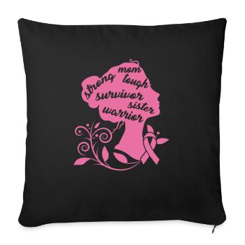 Cadeau de survivant de cancer du sein robuste maman forte - Housse de coussin décorative 45 x 45 cm - noir - Devant