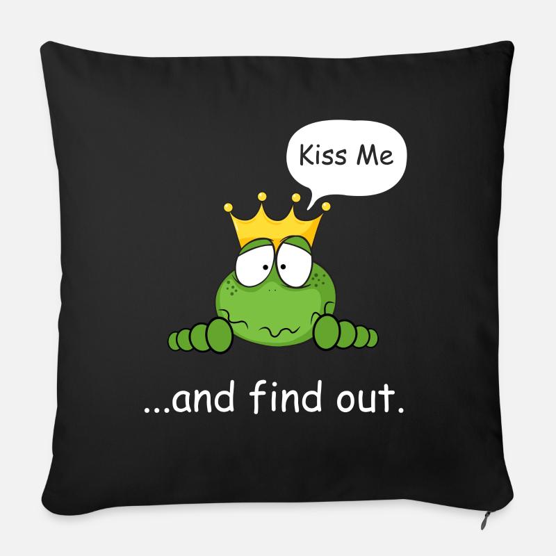 Embrasse-moi et découvre, prince grenouille, grenouille douce - Housse de coussin décorative 45 x 45 cm - noir