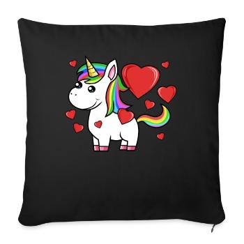 Licorne avec coeurs licorne valentine day - Housse de coussin décorative 45 x 45 cm - noir - Devant