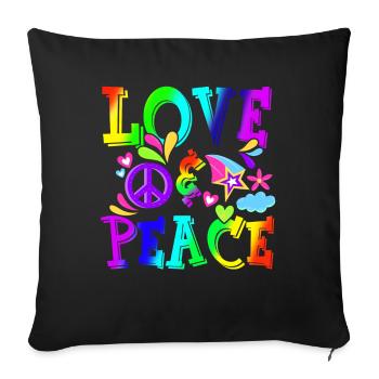 Hippie Love Peace Flower Power Friedensbewegung - Sofakissenbezug 45 x 45 cm - Schwarz - Vorne