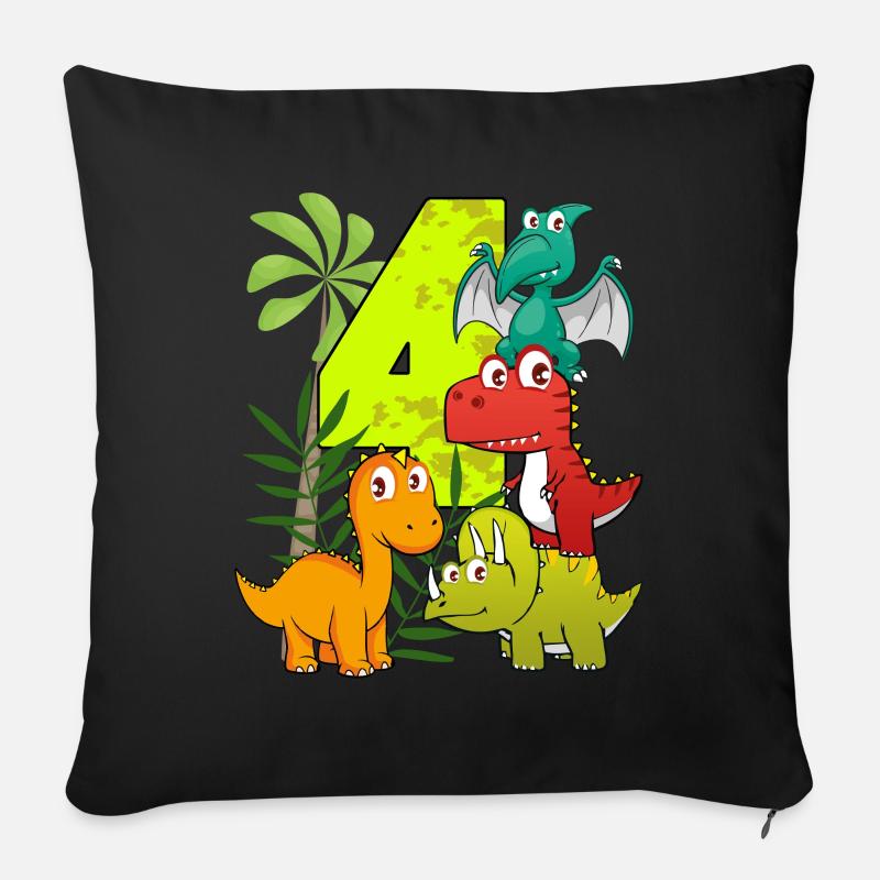 4 Jahre alt Geburtstag Junge vier 4. Dino T-Rex - Sofakissenbezug 45 x 45 cm - Schwarz