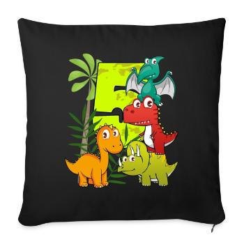 Garçon anniversaire 5 ans cinq 5e Dino T-Rex - Housse de coussin décorative 45 x 45 cm - noir - Devant