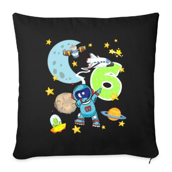 Astronaut 6 Jahre Geburtstag Sechs Weltall Rakete - Sofakissenbezug 45 x 45 cm - Schwarz - Vorne