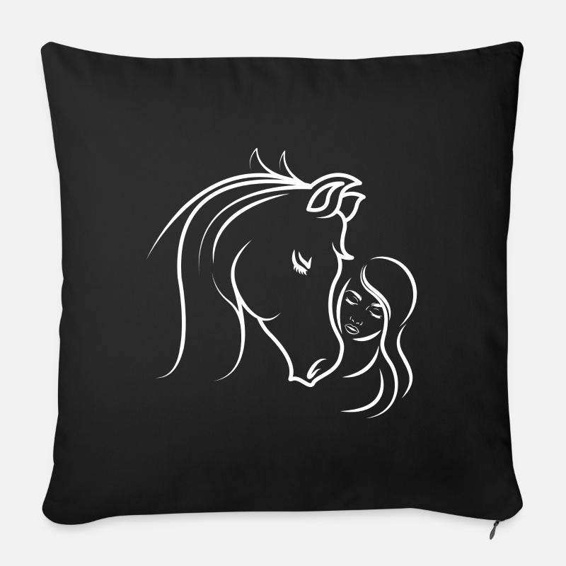 Pferdekopf Pferd Reiterin - Sofakissenbezug 45 x 45 cm - Schwarz