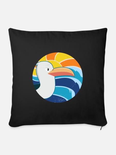 Möwe am Meer mit Wellen und Sonne - Vintage - Sofakissenbezug 45 x 45 cm - Schwarz