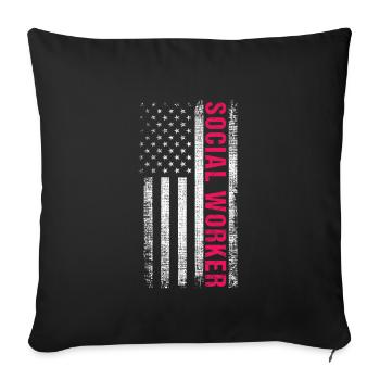 Drapeau américain travailleur social cadeau santé mentale - Housse de coussin décorative 45 x 45 cm - noir - Devant