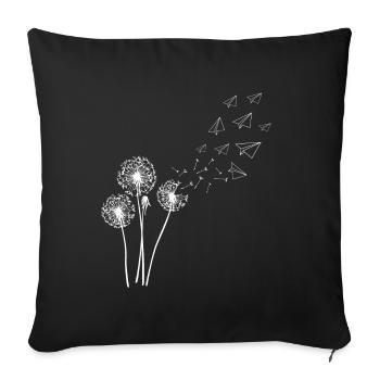 Pissenlit avec avion en papier spore volant - Housse de coussin décorative 45 x 45 cm - noir - Devant