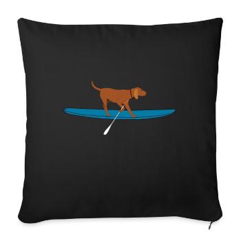SUP DOG Stand Up Paddling Hund auf Supboard - Sofakissenbezug 45 x 45 cm - Schwarz - Vorne