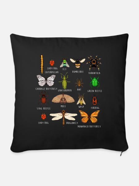 Insekter, typer insekter - Sofaputetrekk 45 x 45 cm - svart