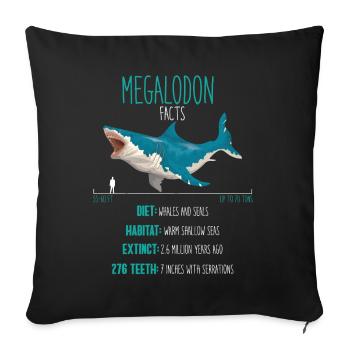 Shark megalodon facts, shark species, shark gift - Sofa pillowcase 17,3'' x 17,3'' (45 x 45 cm) - black - Front