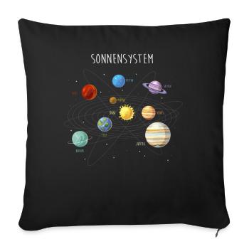 Sonnensystem mit allen Planeten, Umlaufbahnen - Sofakissenbezug 45 x 45 cm - Schwarz - Vorne