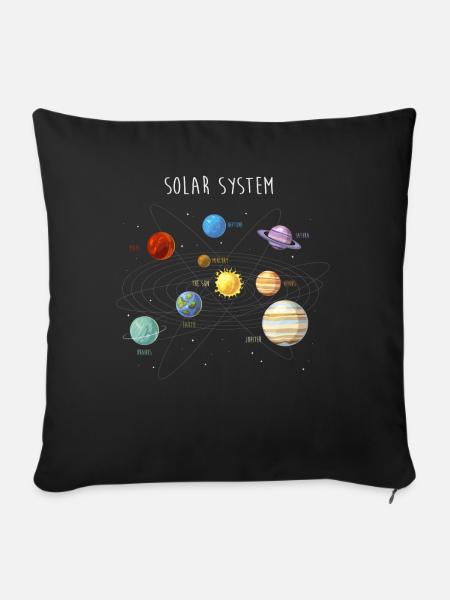 Sonnensystem mit allen Planeten, Umlaufbahnen - Sofakissenbezug 45 x 45 cm - Schwarz