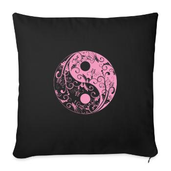 Cadeau de taoïsme d'harmonie de fleurs roses de Yin Yang - Housse de coussin décorative 45 x 45 cm - noir - Devant