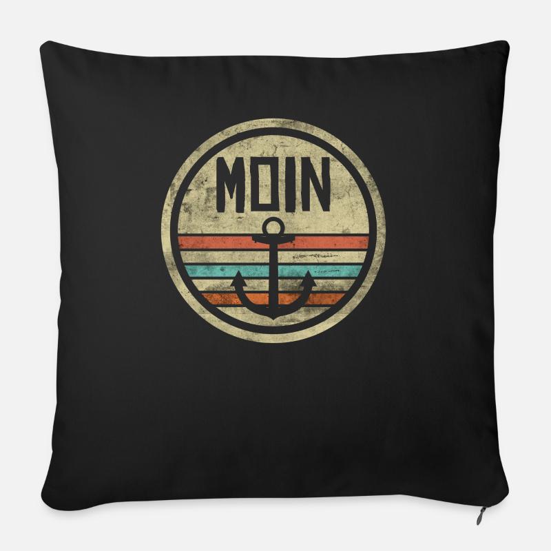 Nordsee Moin Anker Vintage Meer Geschenk - Sofakissenbezug 45 x 45 cm - Schwarz