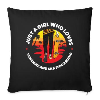 Skateboard Girl qui aime le soleil, la planche à roulettes - Housse de coussin décorative 45 x 45 cm - noir - Devant