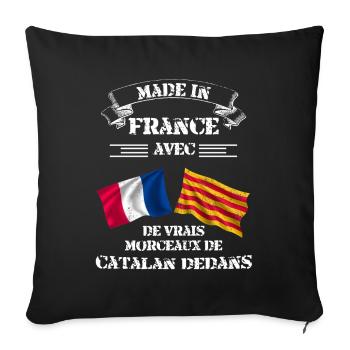 Made in France with real pieces of Catalan - Sofa pillowcase 17,3'' x 17,3'' (45 x 45 cm) - black - Front