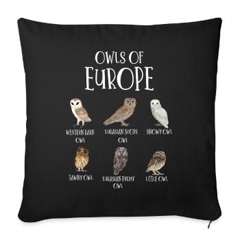 Types of Owls, Owl Lover Fan Gift - Sofa pillowcase 17,3'' x 17,3'' (45 x 45 cm) - black - Front
