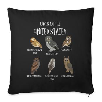 Types of Owls, Owl Lover Fan Gift - Sofa pillowcase 17,3'' x 17,3'' (45 x 45 cm) - black - Front