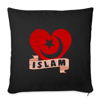 Islam Coeur Musulman Allah Dieu Religion Mosquée Cadeau - Housse de coussin décorative 45 x 45 cm - noir - Devant
