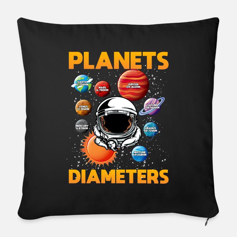 Durchmesser Von Planeten, Solarsystem, Planet - Sofakissenbezug 45 x 45 cm - Schwarz