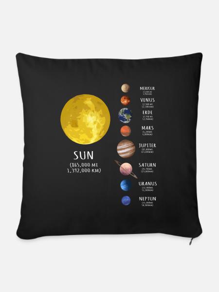 Sonnensystem, Planet, Planeten, Sonne, Erde - Sofakissenbezug 45 x 45 cm - Schwarz